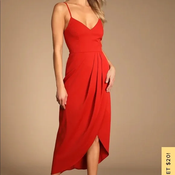 Rust Red Midi Dress | Womens | X-Small | 100% Polyester | Lulus Rust Red Midi Dress | Womens | X-Small | 100% Polyester | Lulus